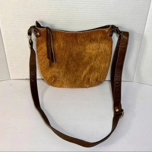 Maurizio Taiuti Handbags - Maurizio Taiuti Italy Pony Calf Fur Brown Leather Crossbody Purse / Bag